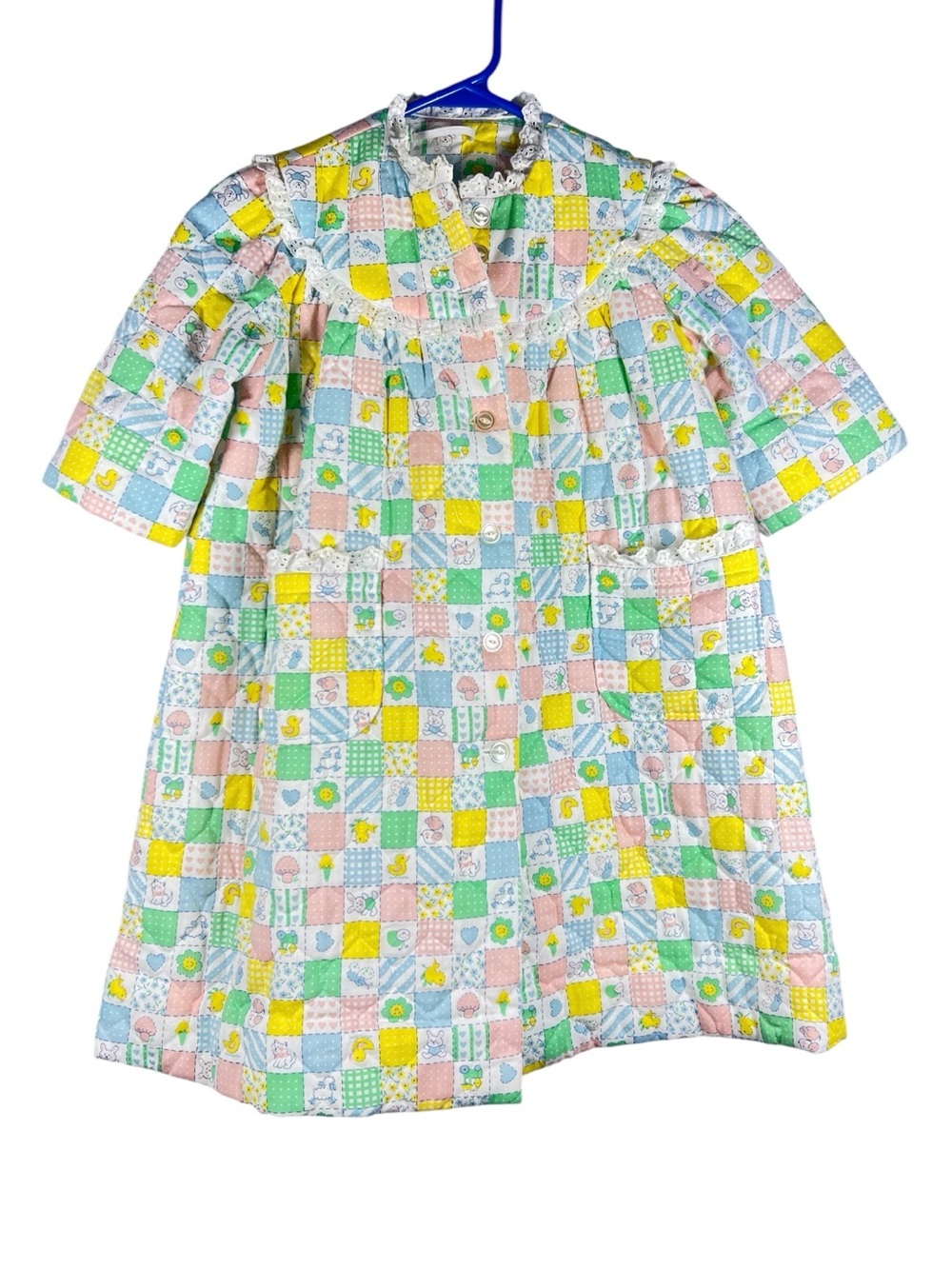 Handmade Vintage Button Up Baby Print House Coat Dress Toddler Girl